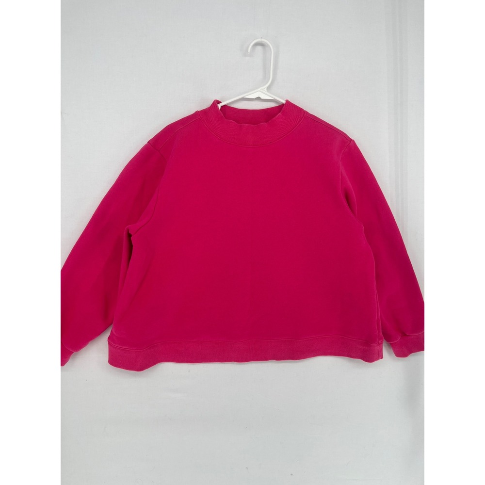 Shiny by Nature Pink Mock Neck Sweatshirt Fleece Pullover Large L Solid Cropped